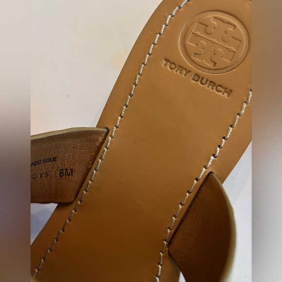 Tory Burch Gold Metallic Leather Louisa Flat Thong Sandals Size 8
